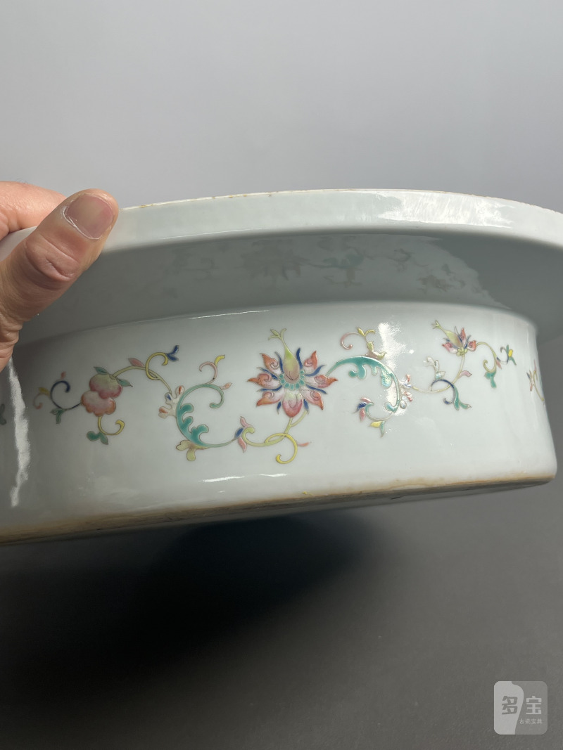 清中期  粉彩花鸟纹折沿洗 - 图14